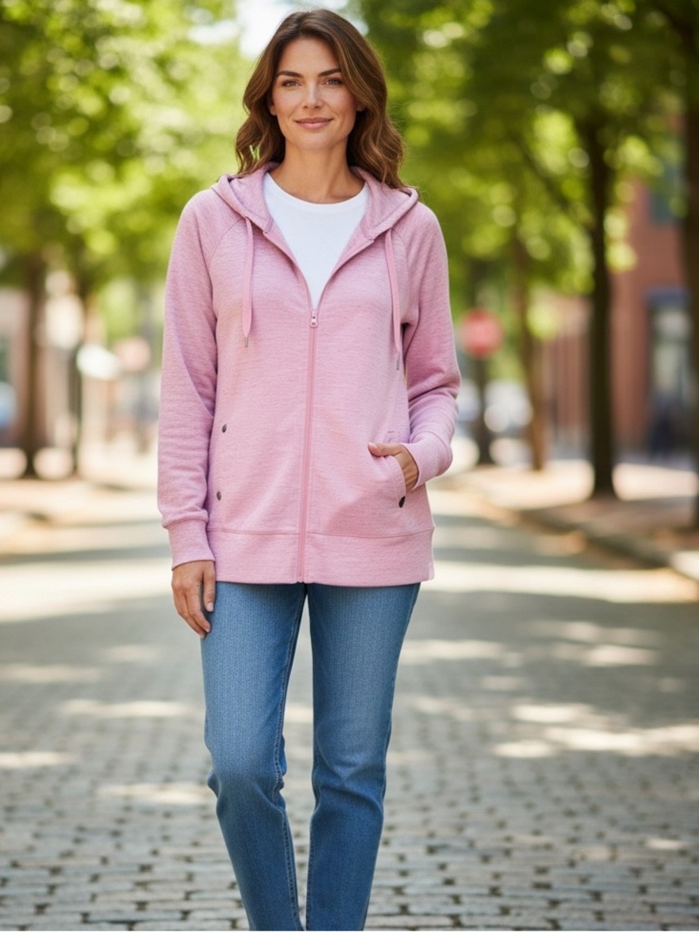 T by Talbots Heathered Pink Zip Hoodie Women's M Like New!